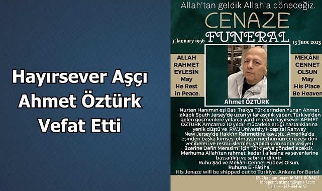 Hayırsever Aşçı Ahmet Öztürk Vefat Etti