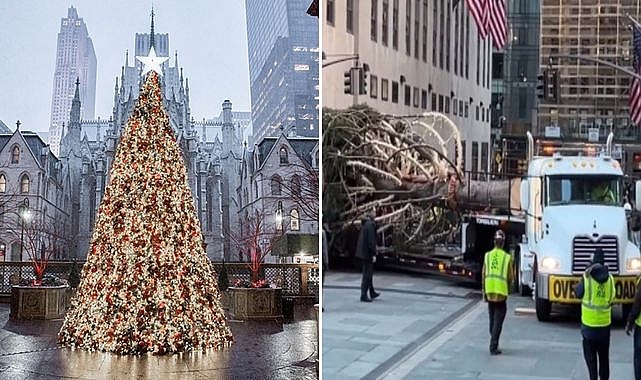 Dev Noel ağacı, Rockefeller Center'e ulaştı: O anları ilgi ile takip edildi