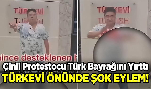 Çinli Protestocudan Türkevi'nin Önünde Şok Eylem: Türk Bayrağını Yırttı!