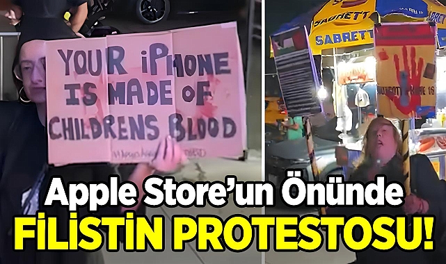 Yeni Ürünlerini Tanıtan Apple Store'un Önünde Filistin Protestosu!