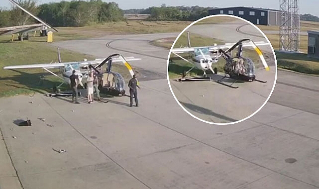 Texas'ta helikopter park halindeki uçağa çarptı; Pilot sağ kurtuldu